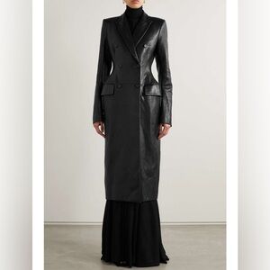 Genuine Leather Long Black Coat
